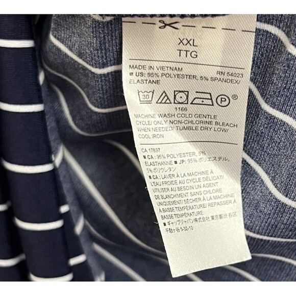 Banana Republic XXL Ruffle Split Sleeve Blouse Navy Pinstripe Stretch Top Career - Picture 6 of 6